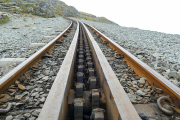 Narrow gauge rack and pinion mountain railway, Mount Snowdon, Wales, United Kingdom