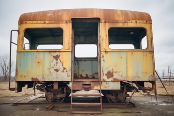 abandoned train car covered in rusting metal
