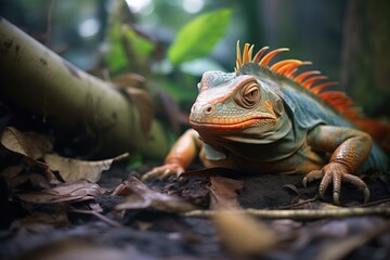 Obraz premium iguana resting on a jungle floor