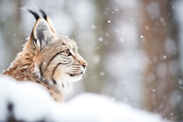 lynx pausing in snow, breath visible in crisp air