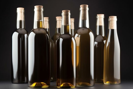 Bottles with blank labels for wine. Generative AI