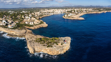 Naklejka premium Porto Cristo, Morro de sa Carabassa and natural harbor, Manacor, Majorca, Balearic Islands, Spain