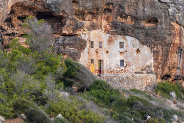 Fototapeta premium Cala Murada, troglodyte house, Manacor, Majorca, Balearic Islands, Spain