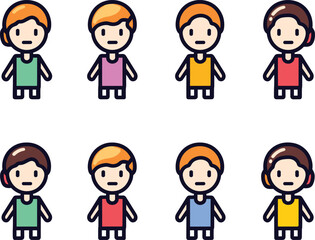 Set of diverse children characters wearing colorful clothes. Flat style kids illustrations with different hairstyles. Diversity, childhood, cartoon kids vector illustration.