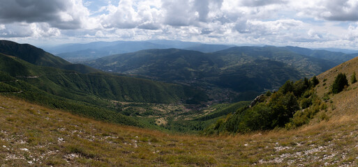 View from Vlasic mountain during cloudy day, hilly Balkans