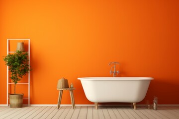 Fototapeta na wymiar Inviting Bathroom orange wall. Decor fashion. Generate Ai