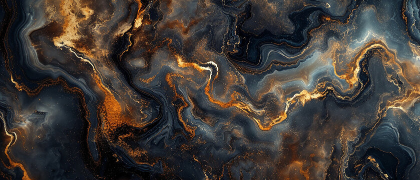 Epoxy look floor with golden, brown and dark grey, dark blue colors. Top view.