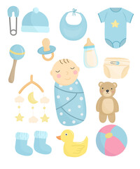 Set of baby boy stuff, baby boy with clothes and toys,set of newborn elements baby,