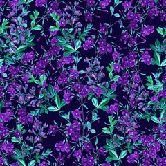 Fluorescent Flowers. Decorative seamless pattern. Repeating background. Tileable wallpaper print.