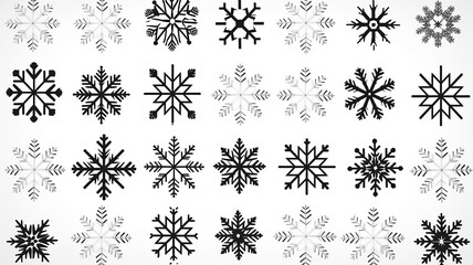 collection of snowflakes isolated on a white background, flat minimalism graphics, set of winter patterns