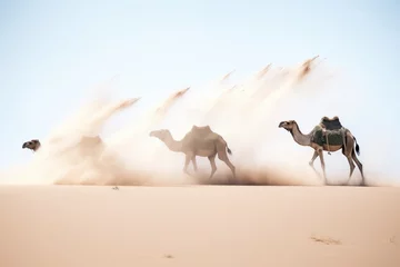 Türaufkleber sand blowing off a dune with camels behind © studioworkstock