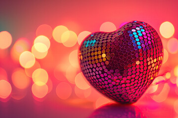 Electric Love Pulse: Vivid Dot Matrix Heart with Warm Bokeh Glow for Valentine's Day