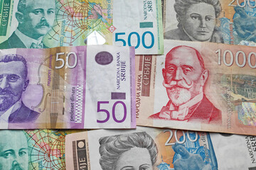 Stack of Serbian dinar banknotes