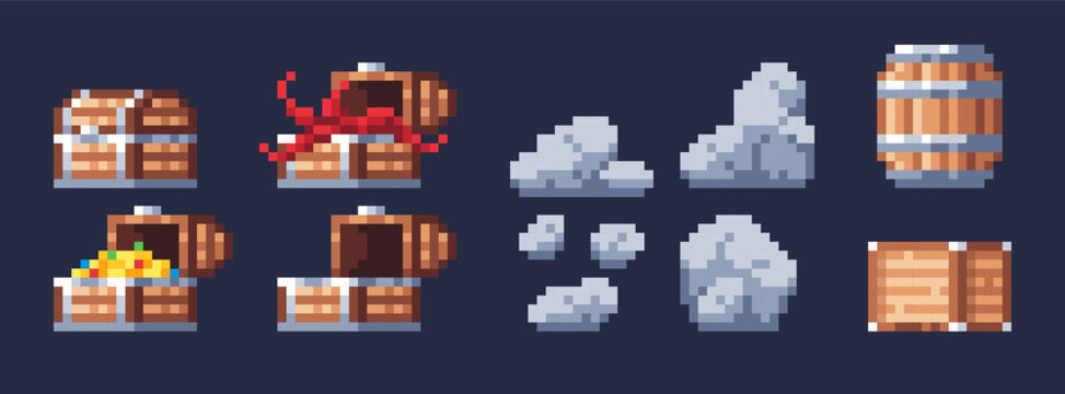 A set of pixel art resources for creating retro games. 2D props for RPGs, sandboxes or platformers.