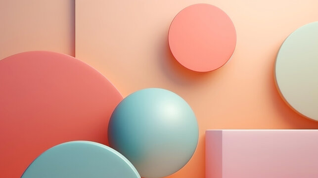 Geometric 3d smooth pastel shapes. Abstract background with light colour palette. Generative AI