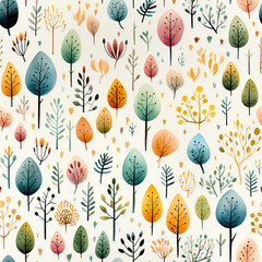 Winter forest seamless pattern. Watercolor style. For printing packaging, wallpaper, fabric, paper, invitations, and website design.