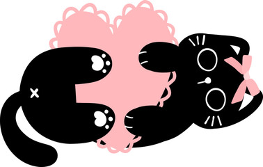 cute coquette aesthetic black cat with pink ribbon bow 