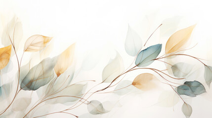 Fototapeta na wymiar Branch of leaves transparent watercolour background. Pastel colour palette. Generative AI