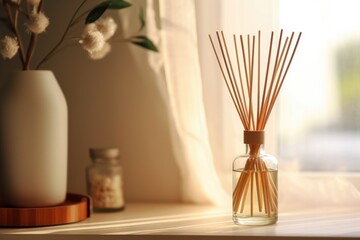 Fototapeta premium Incense sticks in a bottle at home on a table