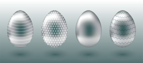 Fototapeta premium Easter set of silver eggs with different patterns. Easter eggs.