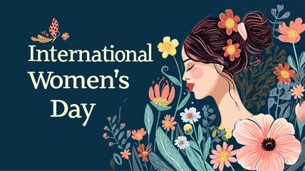 International Women's Day March 8 with flowers, greeting card