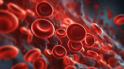 3d rendering of red blood cells in vein, blood cells flowing in one direction - obrazy, fototapety, plakaty