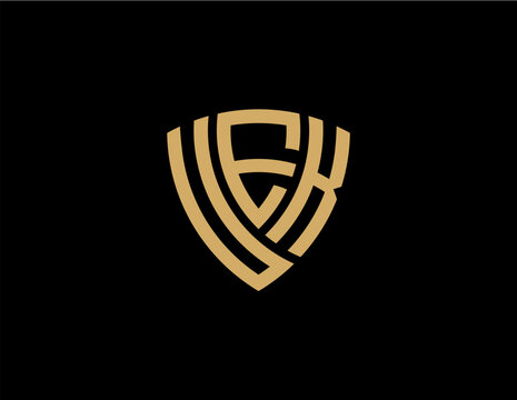 UEK creative letter shield logo design vector icon illustration
