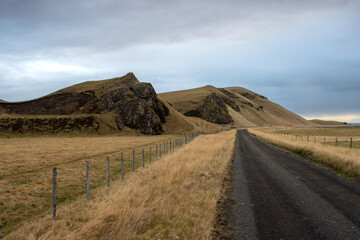 Gravel road and an autumn country, Iceland