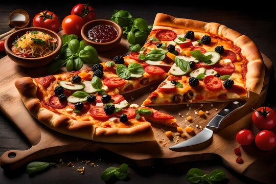 Create a visually enticing image of a single slice of pizza, loaded with all the toppings that make your taste buds dance.

