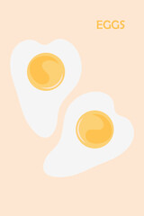 Fried egg on poster, color background. Vector illustration for poster design, t-shirt, restaurant logo, wall decoration, background.