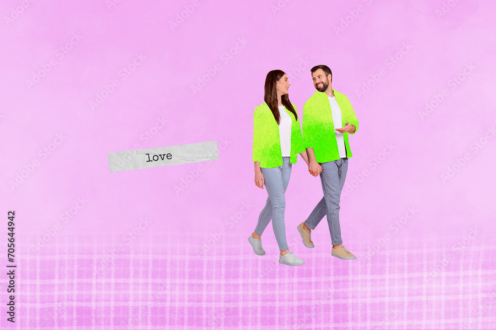 Canvas Prints creative poster collage of cute couple walk talk hold hands valentine day love dating concept magazi