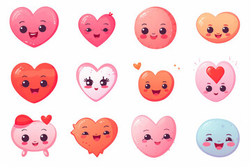 Fototapeta premium Set of cute kawaii hearts with different emotions.