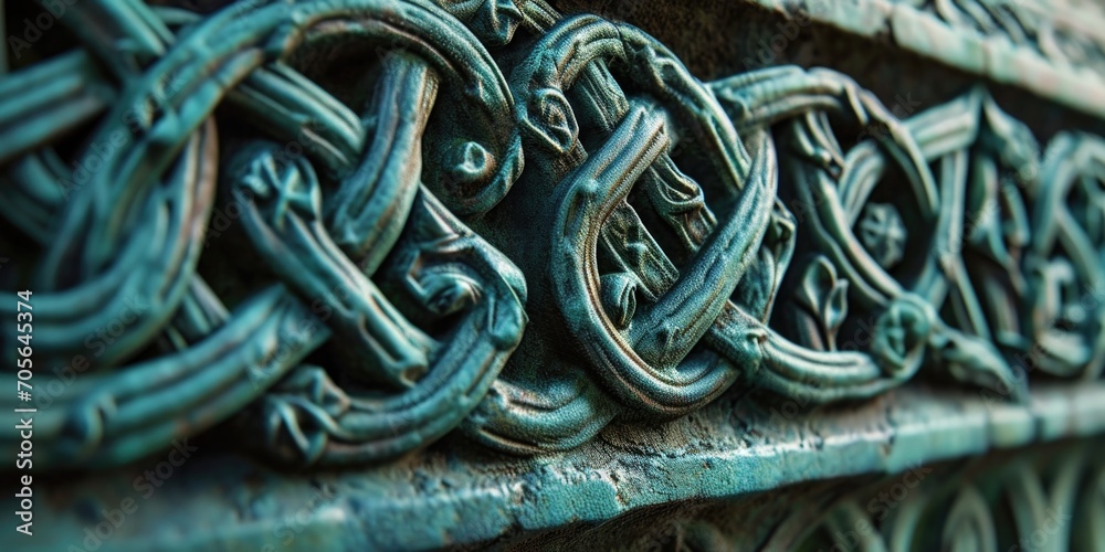 Poster a detailed close-up of a decorative design on a wall. this image can be used for interior design ins