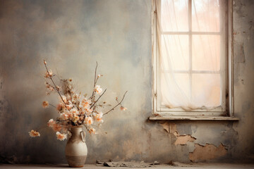 aged room with window for pictorial background