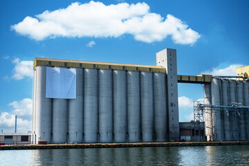 Grain storage silos in the port of Rouen in France