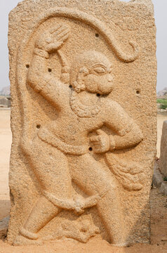 Beautiful sculpture of Lord Hanuman at Hampi, Karnataka, India, Asia.