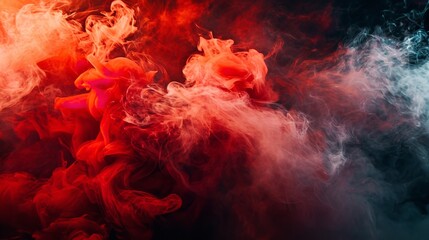 A rising red smoke against a dark background, Generative AI. - obrazy, fototapety, plakaty