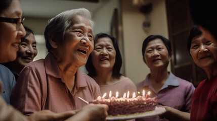 Obraz premium multigenerational asian women celebrate birthdays. created with ai