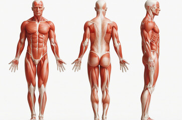 Skinless man, human anatomy and muscular system - 705646991