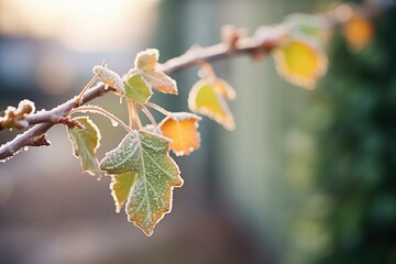 dew on frosted ivy, morning light