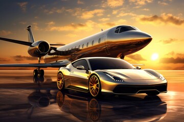 Comfortable Luxury car private jet. Air private. Generate Ai
