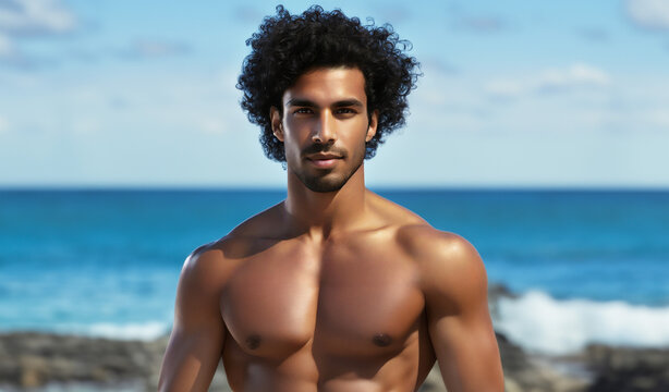 A handsome indo latino male model with curly hair