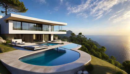 Fototapeta premium Beautiful mansion with pool overlooking the sea