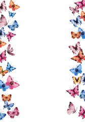 Spring watercolor floral background with butterflies. Digitally hand painted PNG transparent illustration
