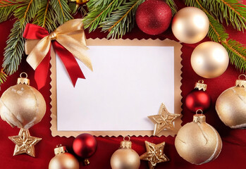 Fototapeta na wymiar Red and gold christmas festival greeting, realistic card design