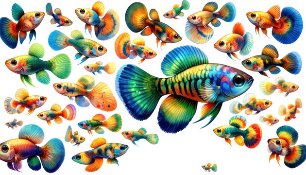 photorealistic background with rainbow fish scales. print with