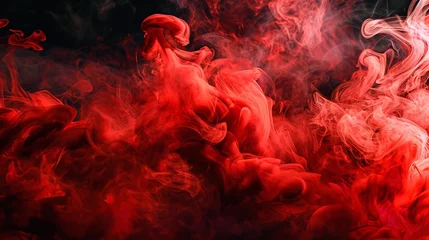Fotobehang A rising red smoke against a dark background, Generative AI. © Retu