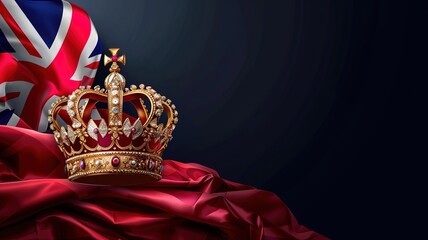 Royal golden crown with jewels on a pillow on isolated background, Symbols of UK, generative ai