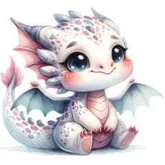 watercolor cute dragon  isolated on transparent background