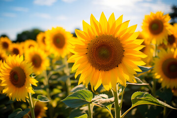 Abundance of Beautiful Sunflowers in a Summer Landscape